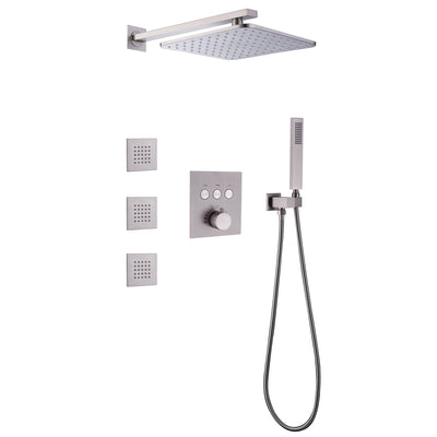 Thermostatic Rainfall Shower System With 3 PCS Body Jets Mixer Set