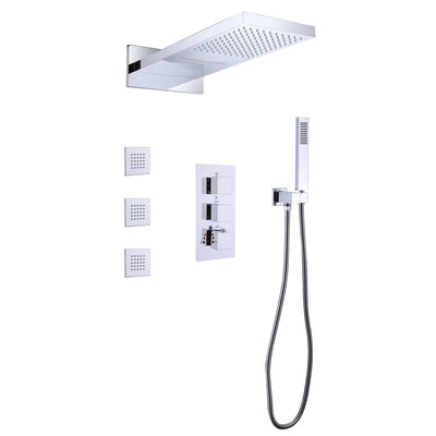 Wall Mounted Golden 3 Handle Thermostatic Shower System With 3 Body Jets