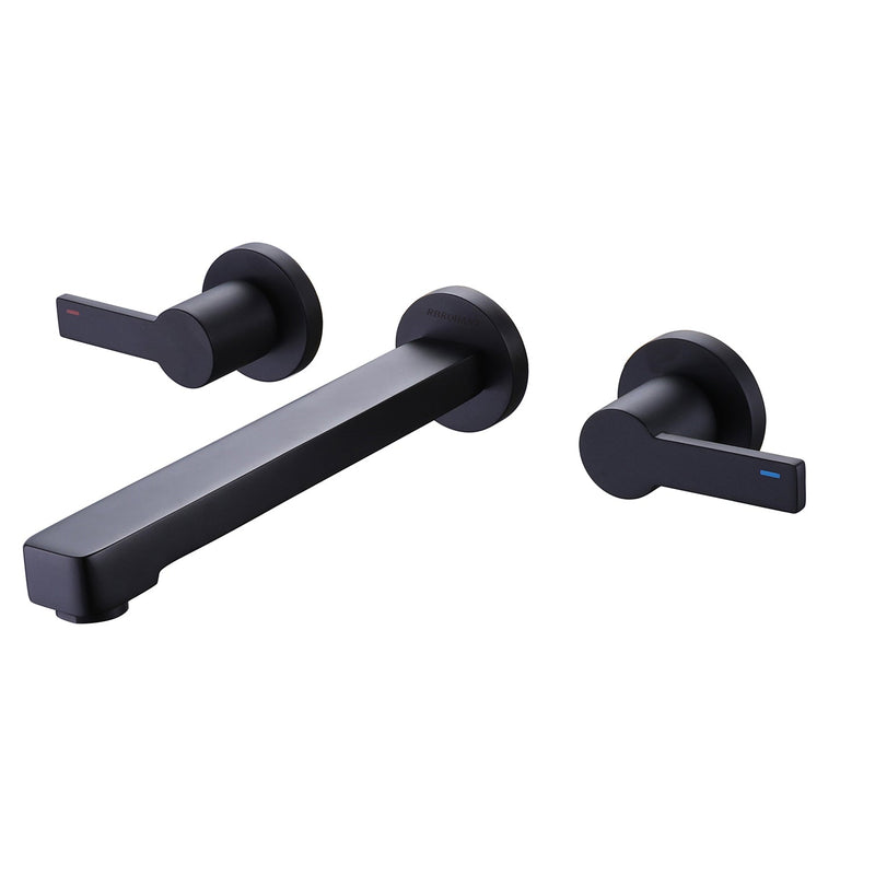 Wall Mounted Two Handles Black Bathroom Faucet