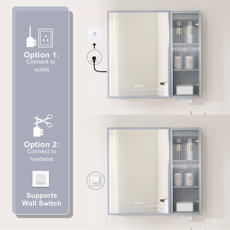 30 in. W x 28 in. H Rectangular Surface Mount LED Mirror Medicine Cabinet in Gray