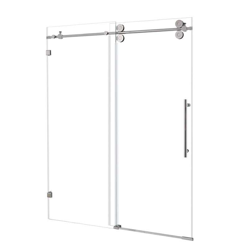 60-in W x 76-in H Double Frameless Bypass/Sliding Brushed Nickel Standard Sliding Shower Door