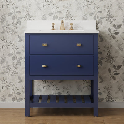 30-in Undermount Single Sink Freestanding Bathroom Vanity with White Top in Navy Blue