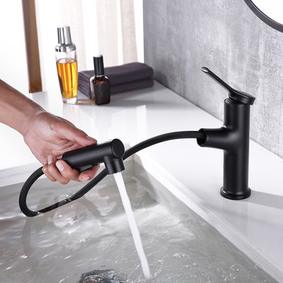 Three Functions Single Hole Pull Down Bathroom Faucet