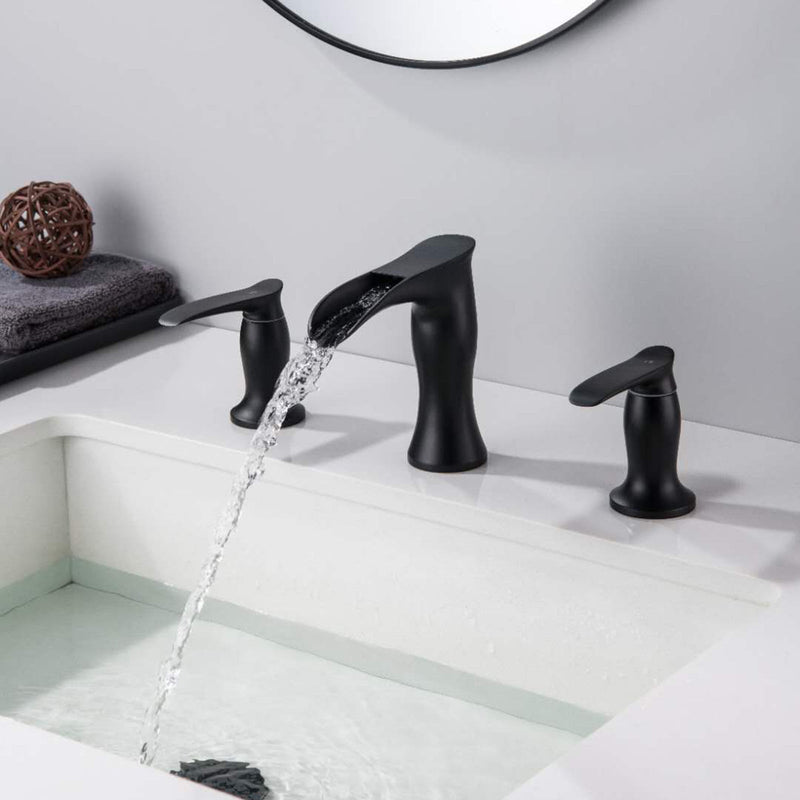 Matte Black Two Handles 8 Inch Widespread Bathroom Faucet