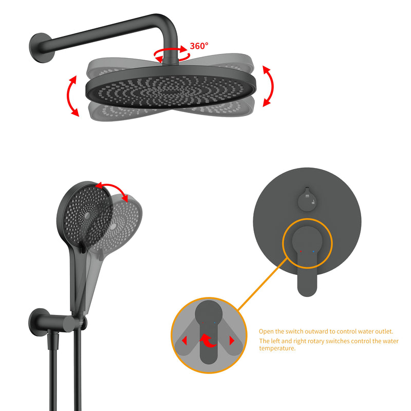 Wall-mounted round shower set with 6 spray patterns