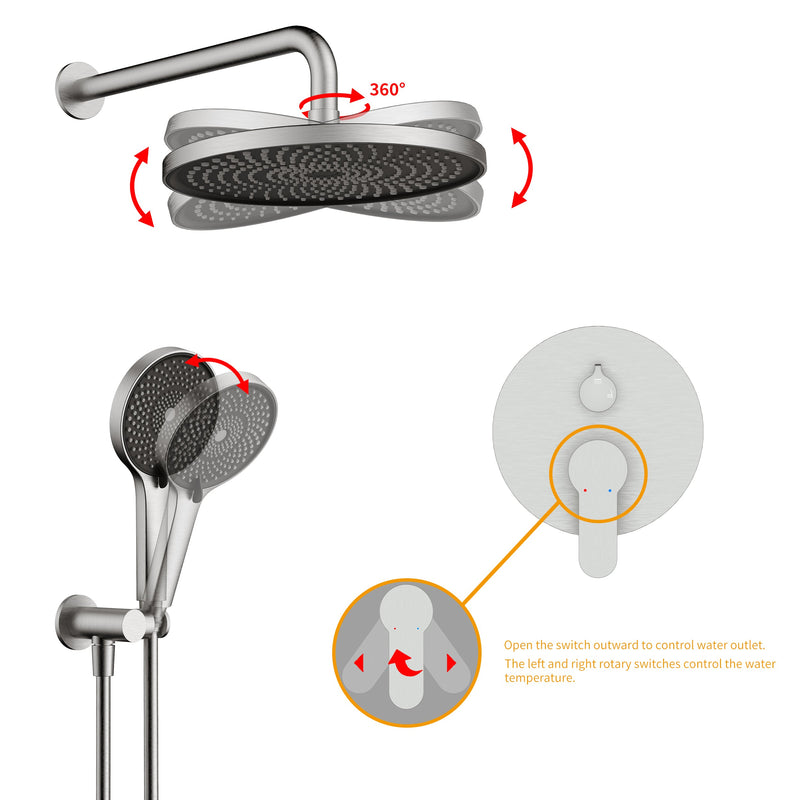 Wall-mounted round shower set with 6 spray patterns