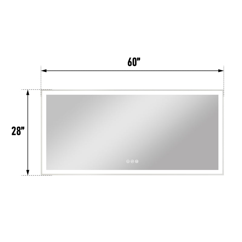 60 in. W x 28 in. H Rectangular Aluminum Framed LED Wall Mount Anti-Fog Modern Decorative Bathroom Vanity Mirror in White