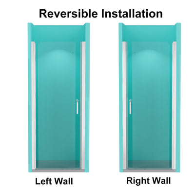 32inch W x 72inch H Pivot Shower Door Semi-Frameless Hinged in Chrome Install Glass Shower Door