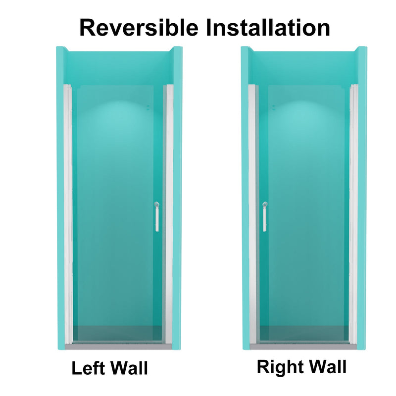 32inch W x 72inch H Pivot Shower Door Semi-Frameless Hinged in Chrome Install Glass Shower Door