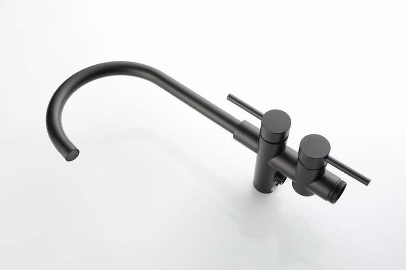 2-Handle Freestanding Floor Mount Bath Tub Filler Faucet with Handheld Shower in Matte Black