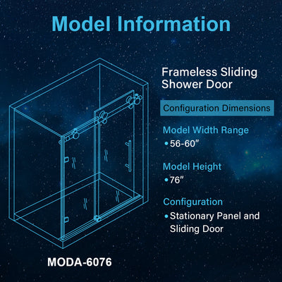 60-in W x 76-in H Double Frameless Bypass/Sliding Black Standard Sliding Shower Door (Tempered Glass)