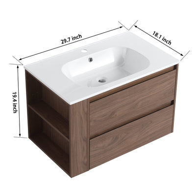 30 inch Wall Mounting Bathroom Vanity With Gel Sink