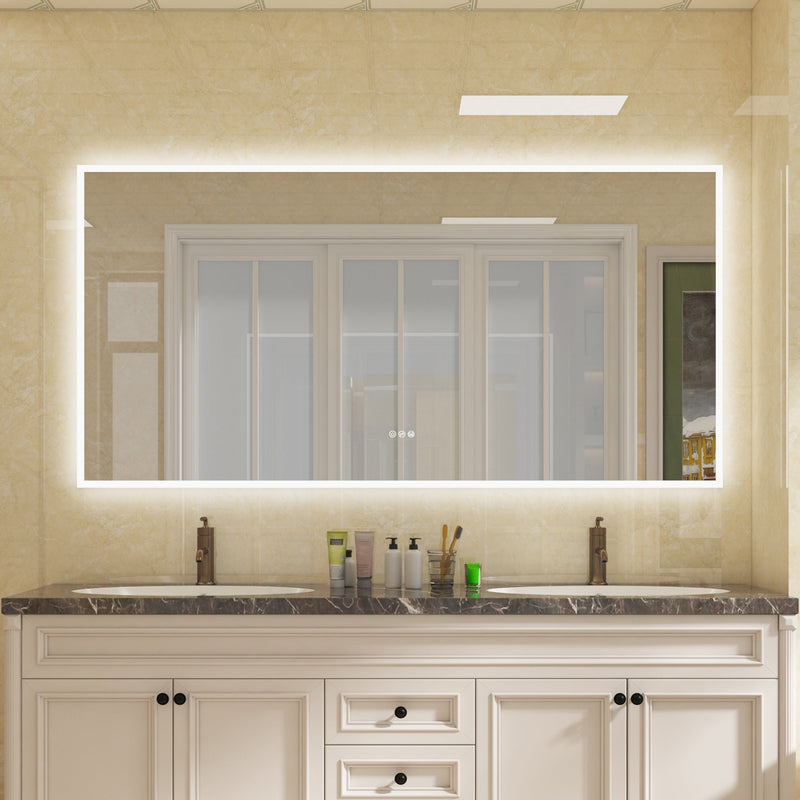 72 in. W x 36 in. H Rectangular Frameless Anti-Fog LED Light Dimmable Wall Mount Premium Bathroom Vanity Mirror