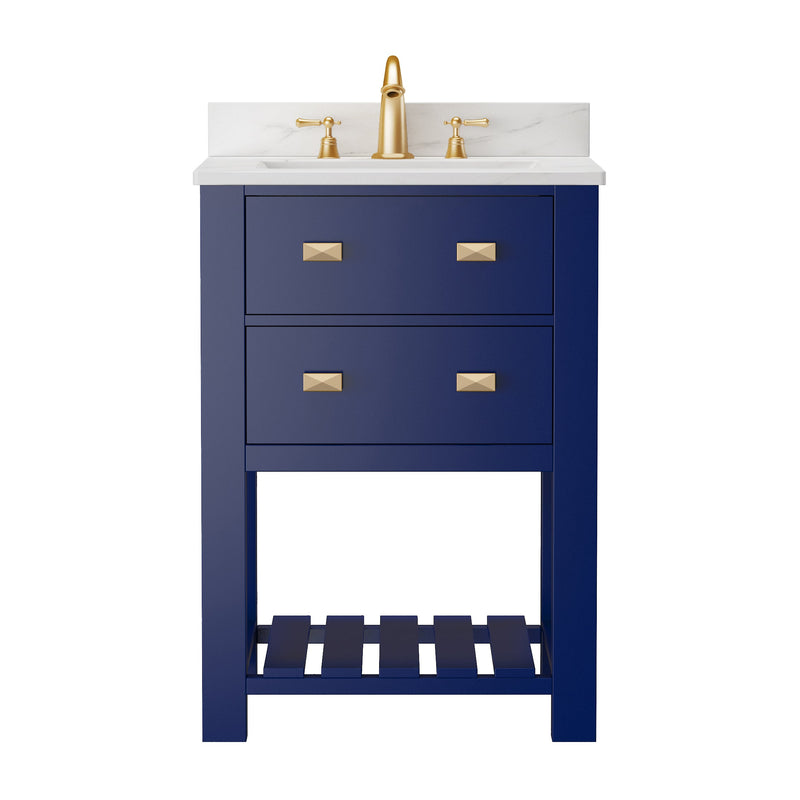 24-in Undermount Single Sink Freestanding Bathroom Vanity with White Top in Navy Blue