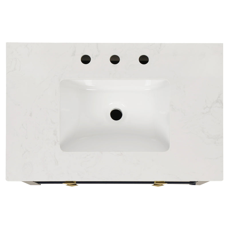 30-in Undermount Single Sink Freestanding Bathroom Vanity with White Top in Navy Blue