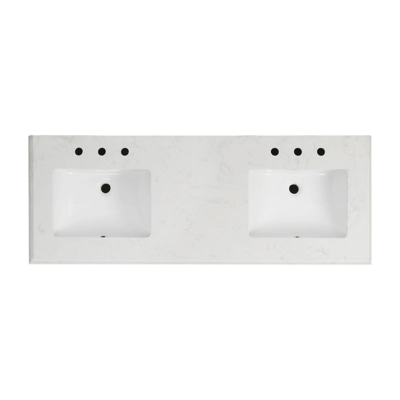 60-in Undermount Double Sinks Freestanding Bathroom Vanity with White Top in White