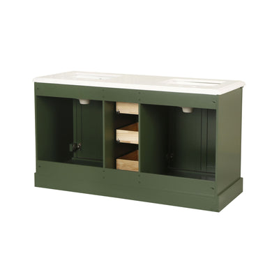 60-in Undermount Double Sinks Freestanding Bathroom Vanity with White Top in Venetian Green