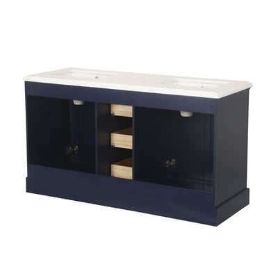 60-in Undermount Double Sinks Freestanding Bathroom Vanity with White Top in Navy Blue