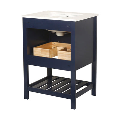 24-in Undermount Single Sink Freestanding Bathroom Vanity with White Top in Navy Blue