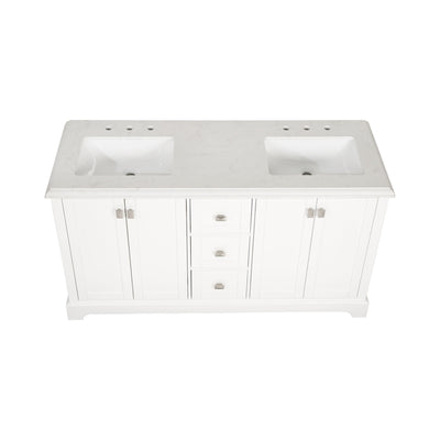 60-in Undermount Double Sinks Freestanding Bathroom Vanity with White Top in White