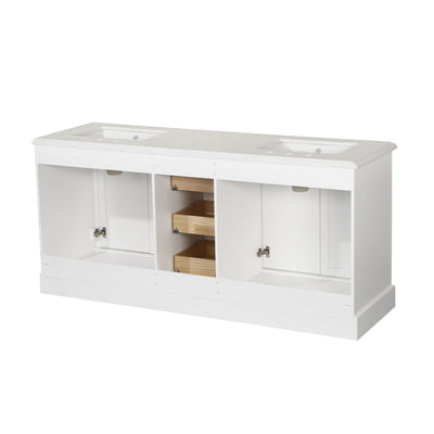 72-in Undermount Double Sinks Freestanding Bathroom Vanity with White Top in White