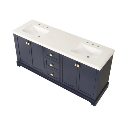 72-in Undermount Double Sinks Freestanding Bathroom Vanity with White Top in Navy Blue