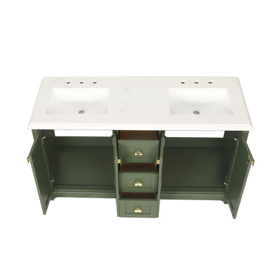 60-in Undermount Double Sinks Freestanding Bathroom Vanity with White Top in Venetian Green