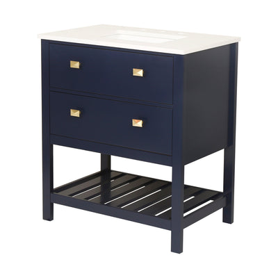 30-in Undermount Single Sink Freestanding Bathroom Vanity with White Top in Navy Blue