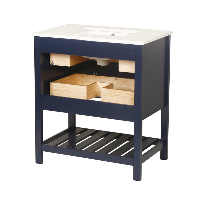 30-in Undermount Single Sink Freestanding Bathroom Vanity with White Top in Navy Blue