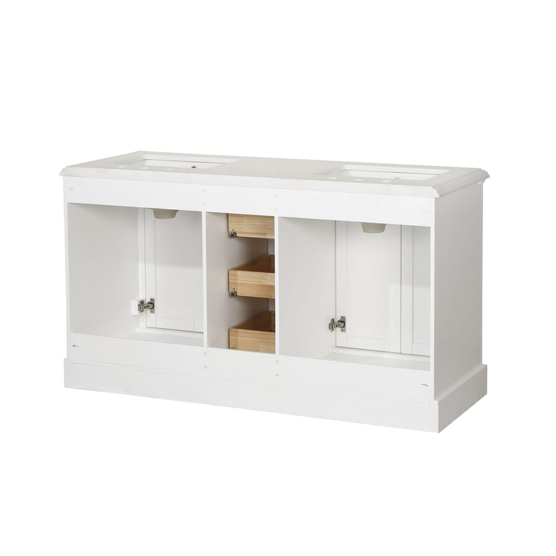 60-in Undermount Double Sinks Freestanding Bathroom Vanity with White Top in White