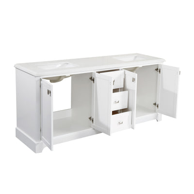 72-in Undermount Double Sinks Freestanding Bathroom Vanity with White Top in White