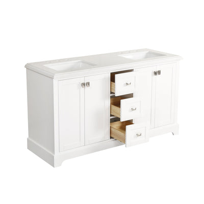 60-in Undermount Double Sinks Freestanding Bathroom Vanity with White Top in White