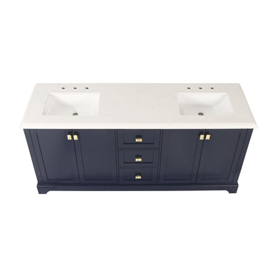 72-in Undermount Double Sinks Freestanding Bathroom Vanity with White Top in Navy Blue