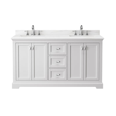 60-in Undermount Double Sinks Freestanding Bathroom Vanity with White Top in White