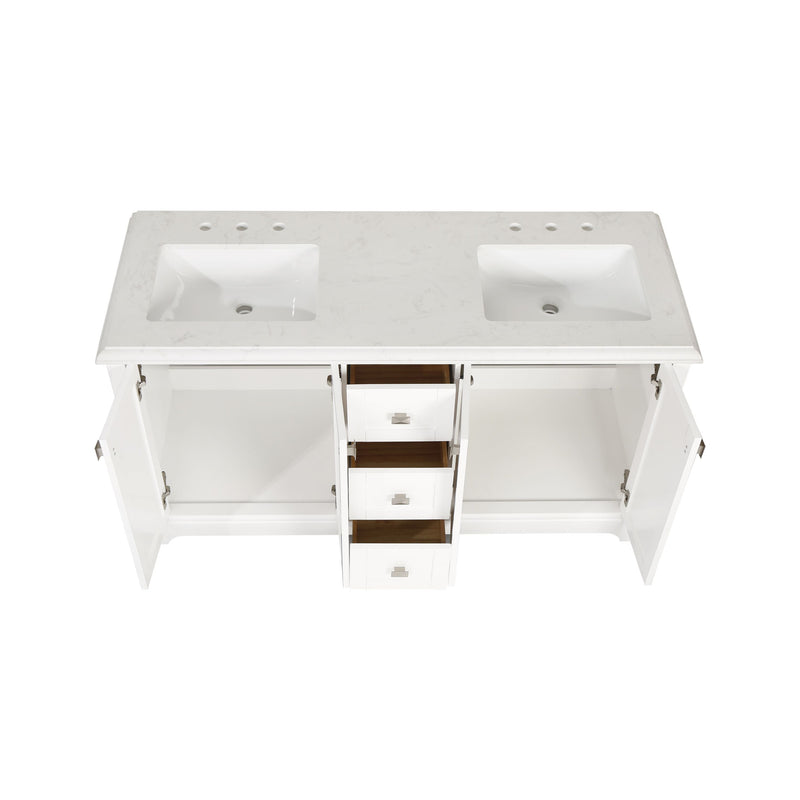 60-in Undermount Double Sinks Freestanding Bathroom Vanity with White Top in White