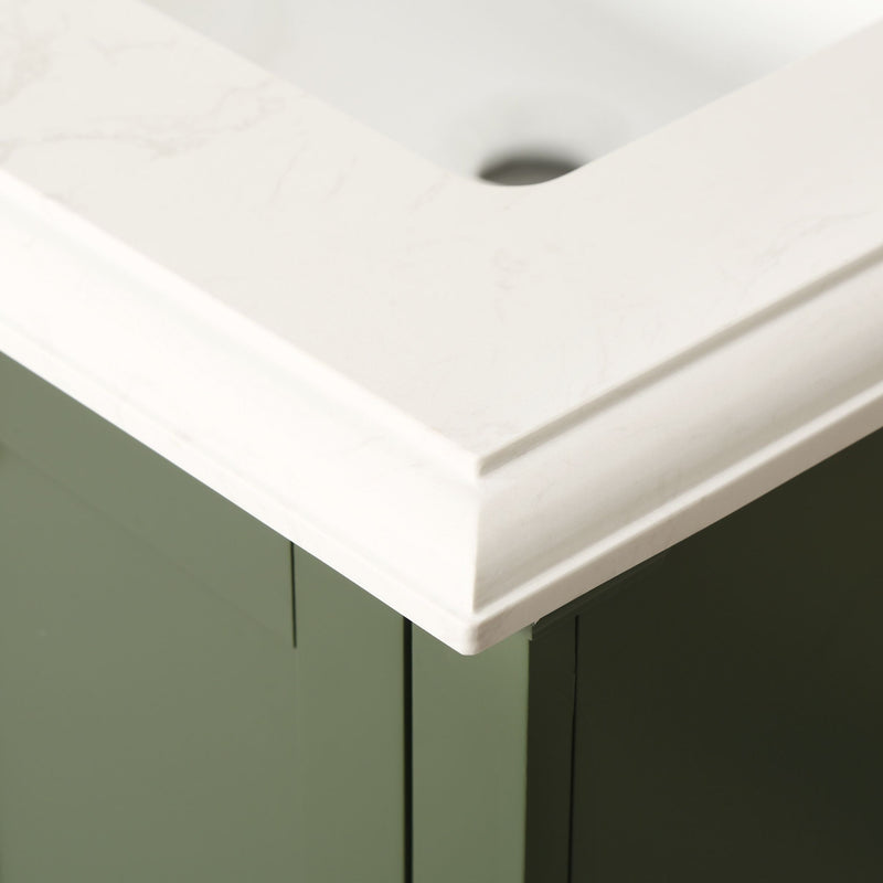 60-in Undermount Double Sinks Freestanding Bathroom Vanity with White Top in Venetian Green