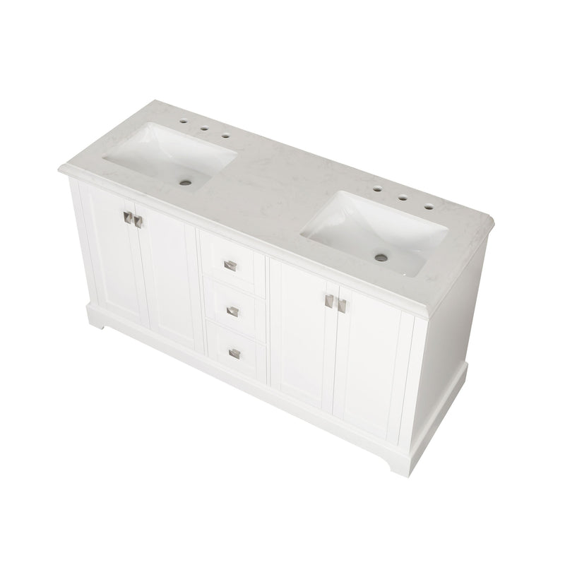 60-in Undermount Double Sinks Freestanding Bathroom Vanity with White Top in White