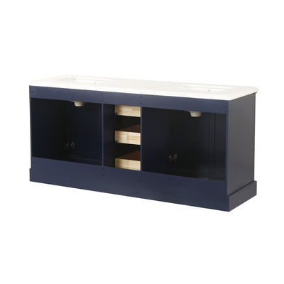 72-in Undermount Double Sinks Freestanding Bathroom Vanity with White Top in Navy Blue