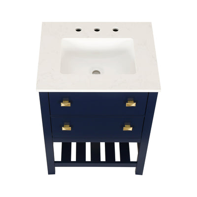 24-in Undermount Single Sink Freestanding Bathroom Vanity with White Top in Navy Blue