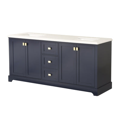 72-in Undermount Double Sinks Freestanding Bathroom Vanity with White Top in Navy Blue