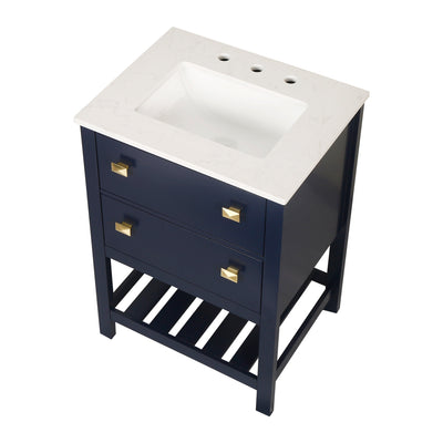 24-in Undermount Single Sink Freestanding Bathroom Vanity with White Top in Navy Blue