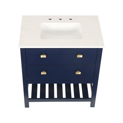 30-in Undermount Single Sink Freestanding Bathroom Vanity with White Top in Navy Blue