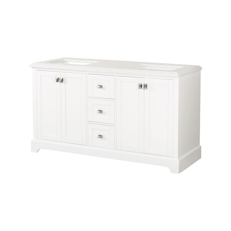 60-in Undermount Double Sinks Freestanding Bathroom Vanity with White Top in White