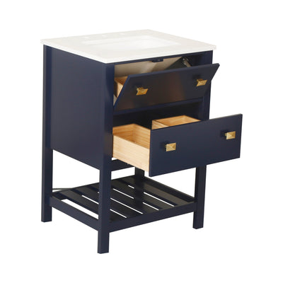 24-in Undermount Single Sink Freestanding Bathroom Vanity with White Top in Navy Blue