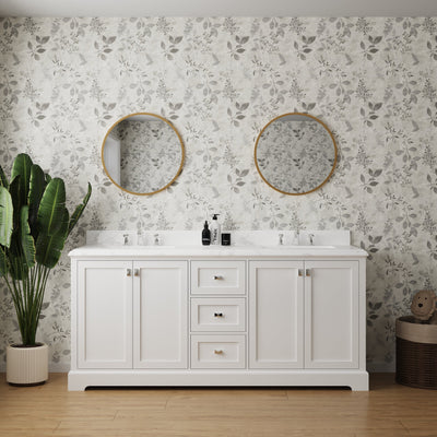 72-in Undermount Double Sinks Freestanding Bathroom Vanity with White Top in White