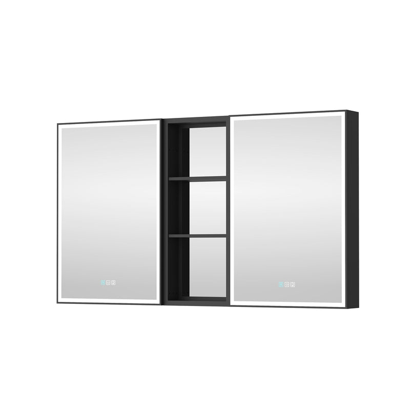 52 in. x 30 in. Black Aluminum Medicine Cabinet with Mirror and LED Light