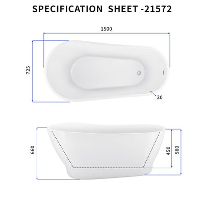 28-in W x 59-in L White Acrylic Freestanding Soaking Bathtub