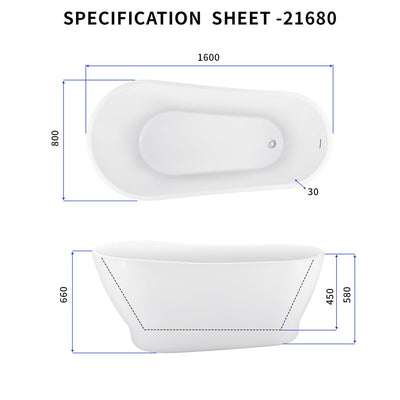 31-in W x 63-in L White Acrylic Freestanding Soaking Bathtub