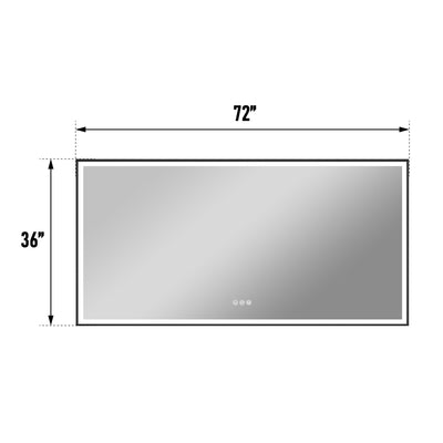 72 in. W x 36 in. H Rectangular Aluminum Framed LED Wall Mount Anti-Fog Modern Decorative Bathroom Vanity Mirror in Matte Black