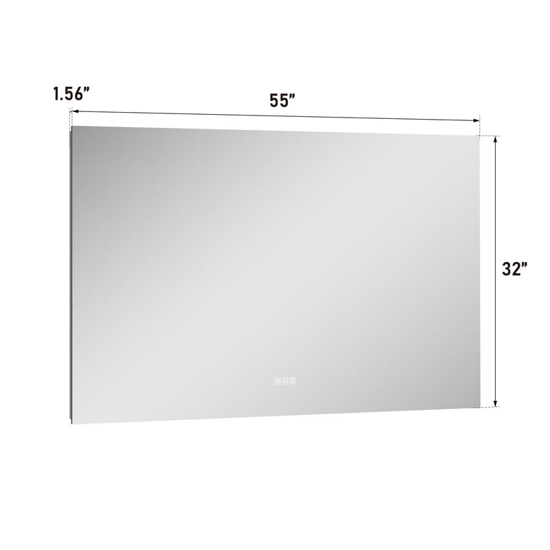 55 in. W x 32 in. H Rectangular Frameless Anti-Fog LED Light Dimmable Bathroom Vanity Mirror in Aluminum